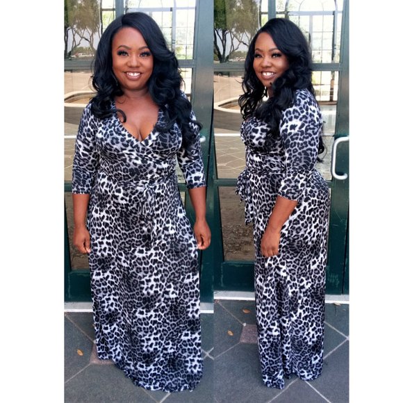 Leopard Faux Wrap Maxi Dress NWT - Picture 2 of 3